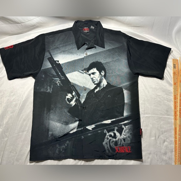 Vintage Scarface By Dragonfly All Over Print Button Up XL Pre Owned AOP Flawed - Picture 1 of 14